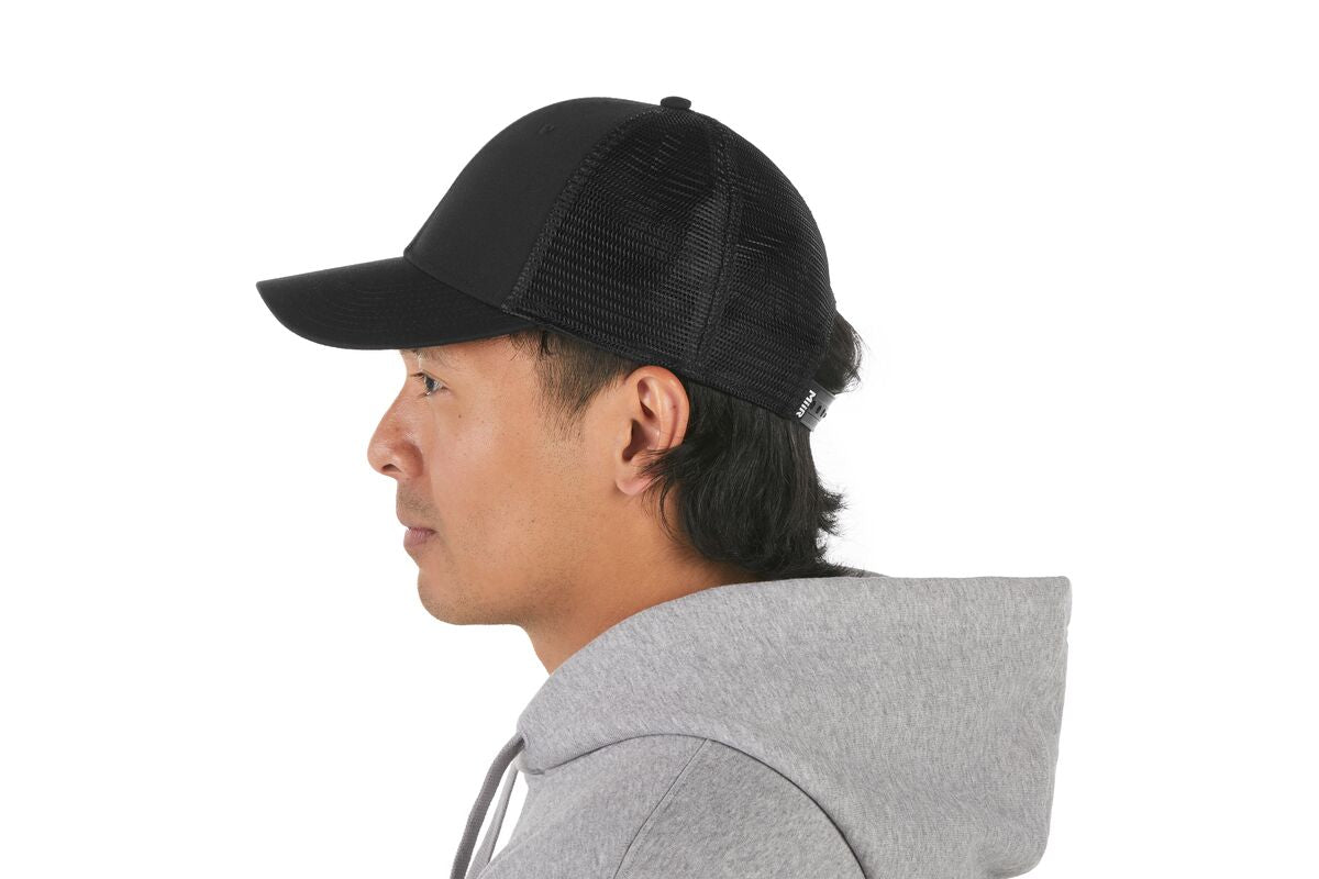 recycled-poly-low-profile-trucker-hat-a1 WebPDP-HAT002002_Recycled_Poly_Low_Profile_Trucker_Hat_Black_Studio_Harper_Studios_0723_Back__HAT002002OS.jpg
