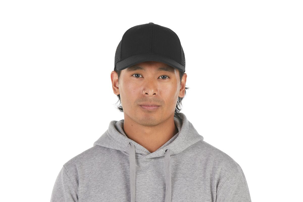 recycled-poly-low-profile-trucker-hat-a1 WebPDP-HAT002002_Recycled_Poly_Low_Profile_Trucker_Hat_Black_Studio_Harper_Studios_0723_Front__HAT002002OS.jpg